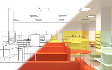 shopping mall, interior visualization, 3D illustration