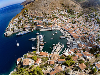 Aeria view of pier and village in Hydra Island