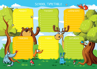 School timetable forest animals