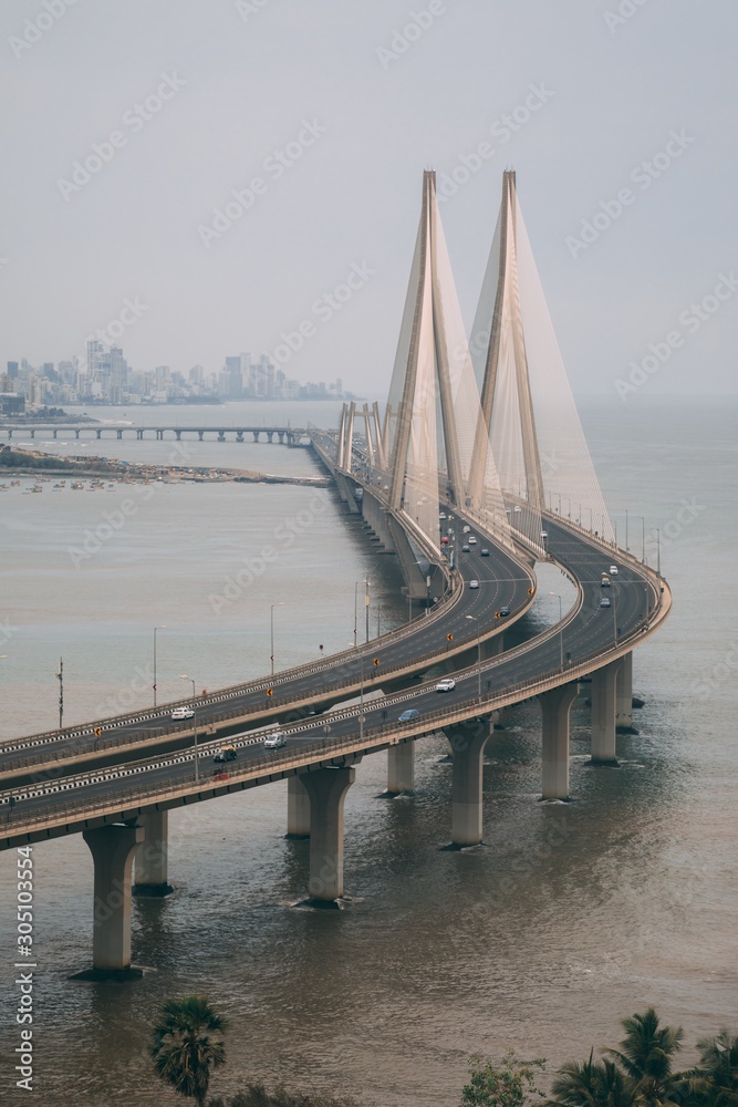 Canvas Prints high angle shot of bandra worli sealink in mumbai enveloped with fog