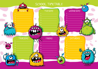 School timetable furry monsters