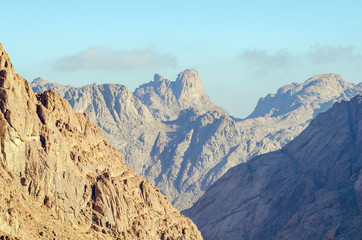 Beautiful mountain landscape, view from Mount Moses in Egypt on the Sinai Peninsula