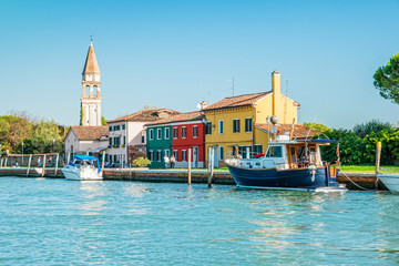 Colorful houses on the small island Mazzorbo in the northern Venetian Lagoon