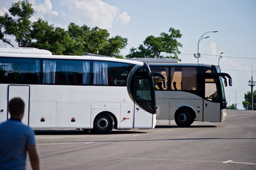 White and gray bus