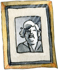 Obraz premium Old smiling woman photo in the frame