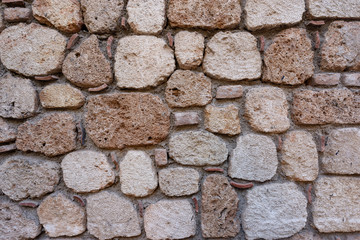 Antique Limestone Wall. Abstract background texture. Old vintage wall. Close photo. Wall texture for architecture.