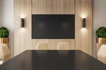 Meeting room interior with empty tv screen - Powered by Adobe