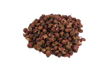 heap of sichuan pepper isolated on white background. 45 degrees view. spices and food ingredients