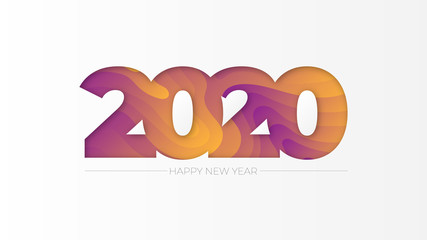 Posts Happy new year 2020 with fluid flowing elements and gradations of color. Modern abstract themed background with a minimalist paper cut style.
