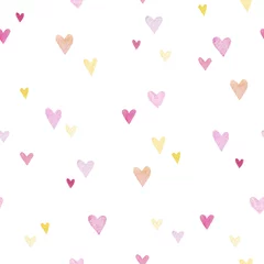 Deurstickers Aquarel prints Mooie aquarel harten achtergrond. Leuk roze hart naadloos patroon. Kleurrijke aquarel romantische textuur voor verpakking, behang. Valentijnsdag, patroon met harten, bruiloft.
