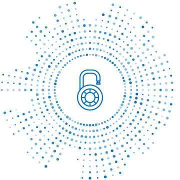 recommend clip art: Blue line Safe combination lock wheel icon isolated on white background. Combination padlock. Security, safety, protection, password, privacy. Abstract circle random dots. Vector Illustration