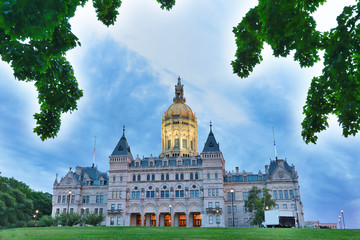 Connecticut State Capital after sunset, Hartford, CT. The building houses the Connecticut General...