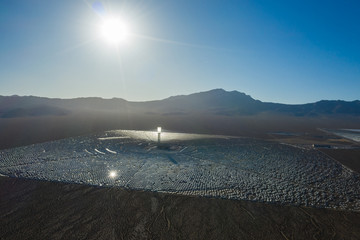 Drone view of Ivanpah Solar Power Plant in California