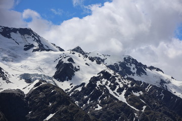 Gletscher und Schnee im Mount Cook Nationalpark in Neuseeland