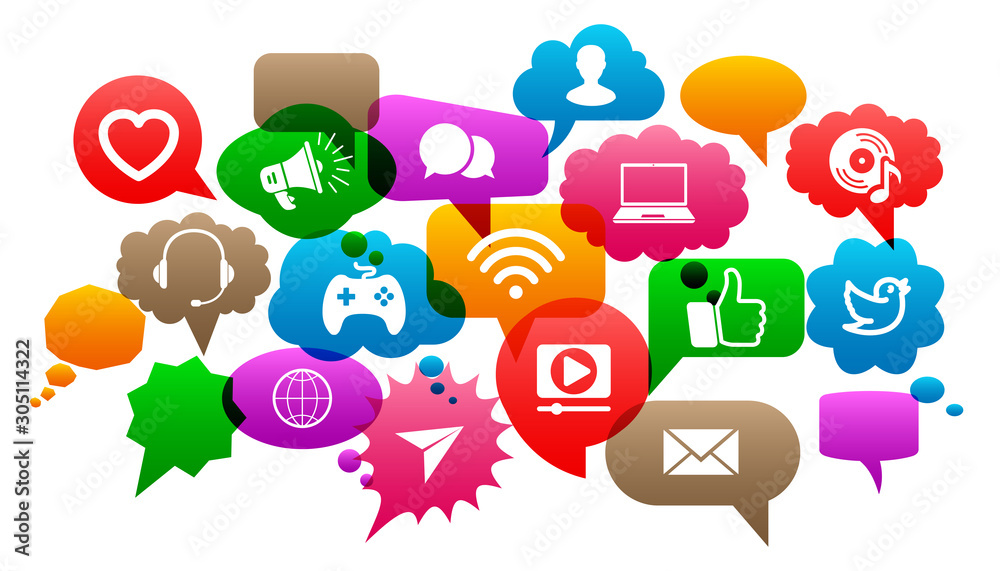 Poster abstract social media concept with set speech bubbles - stock vector