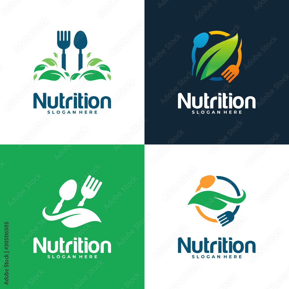 Wall mural set of healthy nature food logo designs concept vector, vegetarian food symbol creative logo