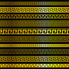 Set of Greek traditional seamless meander vector borders. Vector illustration, isolated on black background