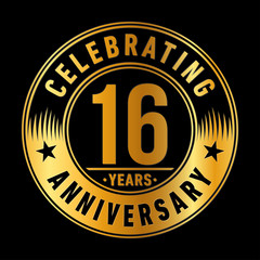 16 years anniversary celebration logo template. Sixteen years vector and illustration.
