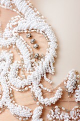 Fabric with sequins and sequins of bright colors. Fashion glitter fabric, sequins. Shiny surface