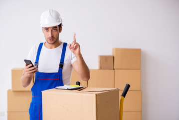 Young male professional mover doing home relocation