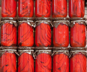 Glass jars with peppers