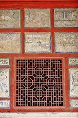 Red lattice window-Buddhist scenes-9 storied wooden porch Mogao Cave 96-Dunhuang-Gansu-China-0608