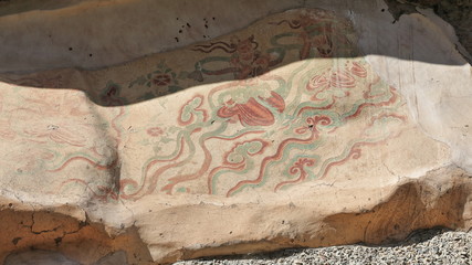 Remnants of painted frescoes-Mogao Buddhist caves exterior. Dunhuang-Gansu province-China-0612