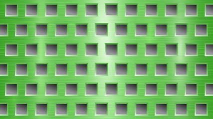 Abstract metal background with square holes in green and gray colors