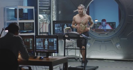 Astronaut running on treadmill