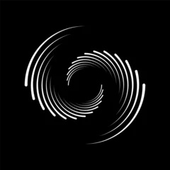 Velours gordijnen Abstract white lines in circle form on black background. Geometric art. Design element for logo, prints, sign, symbol, template and textile pattern © Karloni