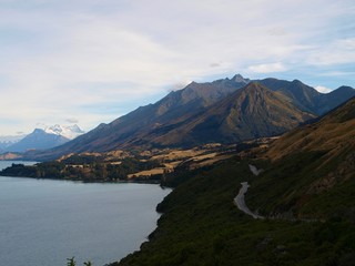 Lake Wakatipu and Mount Cook in the south island of New Zealand