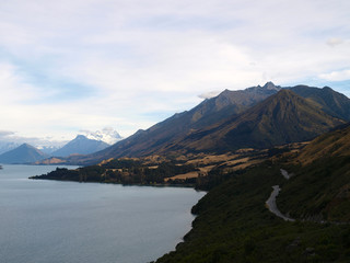 Fototapeta na wymiar Lake Wakatipu and Mount Cook in the south island of New Zealand