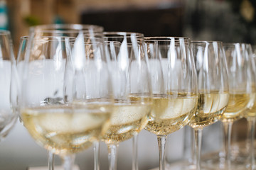 Champagne in glasses. Party, holidays celebration