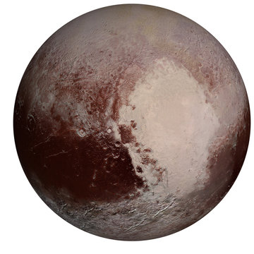 Planet Pluto of Solar system Visible side in colour isolated on white. Science fiction concept. Elements of this image were furnished by NASA.