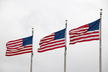 Unites States flags blowing in the wind