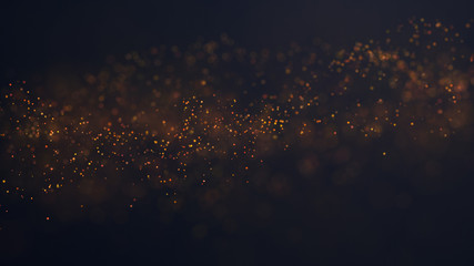 Orange particles glowing. Art illustration. Abstract background.
