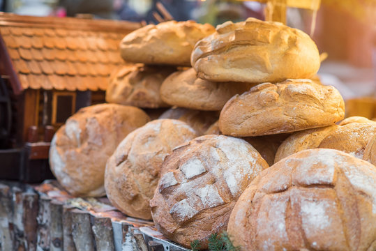 Fresh bread at the Christmas outdoors market