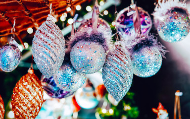 Christmas Tree Decoration on Christmas Market at Gendarmenmarkt in Winter Berlin, Germany. Advent...