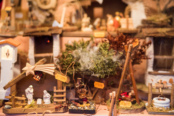 Christmas glass ornaments shop on Christmas market in Europe