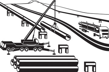 Building of above ground pipeline - vector illustration