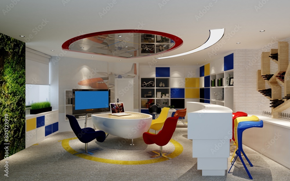 Poster 3d render of modern office