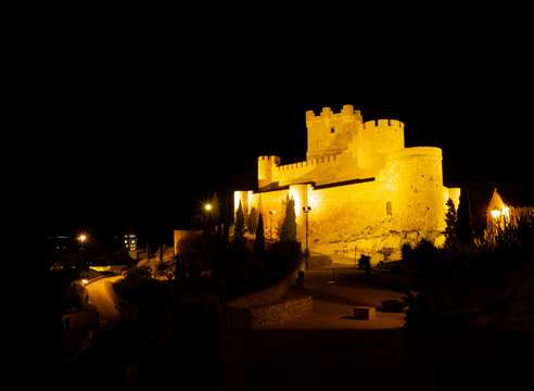 medieval castle of castalla alicante with illumination at night