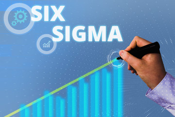Text sign showing Six Sigma. Business photo showcasing set of analysisagement techniques intended...