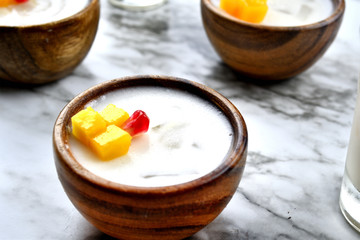 IceApple Pudding with tropical fruit topping