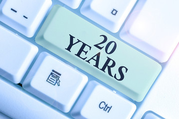 Text sign showing 20 Years. Business photo showcasing Remembering or honoring special day for being 20 years in existence