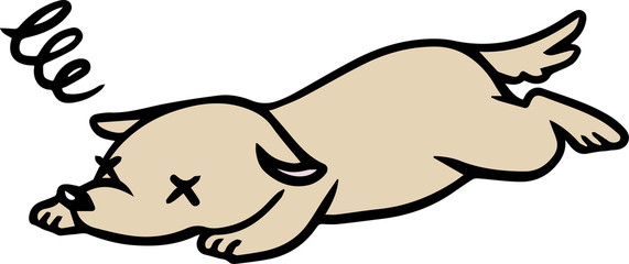 倒れたイヌのイラスト_弱り顔