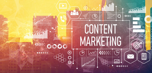 Content marketing concept with downtown San Francisco buildings