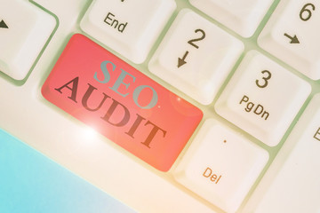 Handwriting text Seo Audit. Conceptual photo Search Engine Optimization validating and verifying...