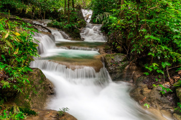 Beautiful Waterfalls at Khuean Srinagarindra National Park in Kanchanaburi, Thailand