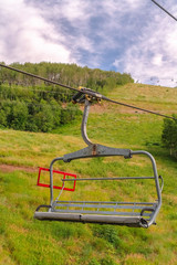 Scenic off season landscape with chairlifts and trails in Park City Utah